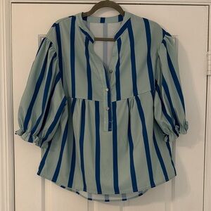 Striped Blue and Green Women's Top
